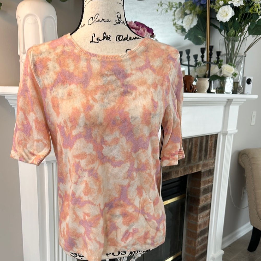 Cashmere cream, coral and pink sweater tee